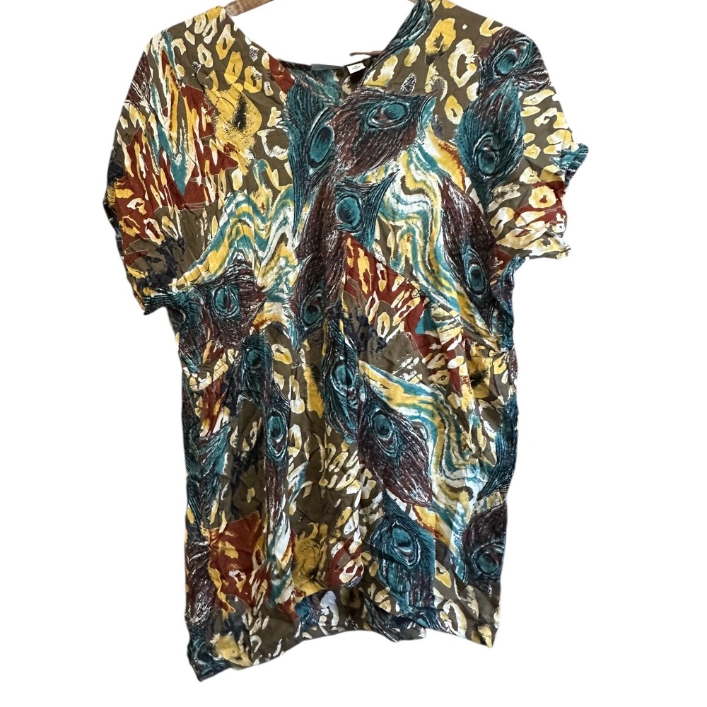 Cato‎ Animal Peacock Print Rayon Tunic Top Blouse Women's Size M